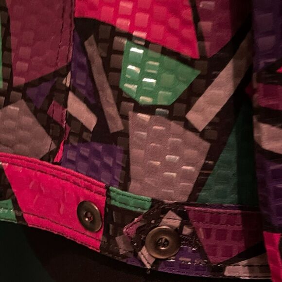 Ruby Rd Sequined Color Blocked Long Sleeve Patchwork Artsy Boho Button Jacket 12 - Picture 6 of 8